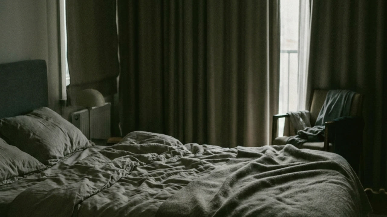 A dark bedroom just before dawn