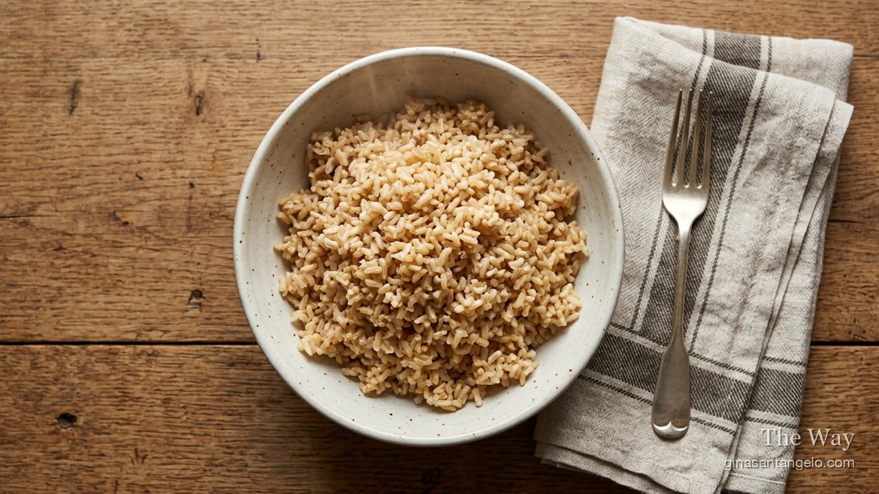 A pot of fluffy cooked brown rice