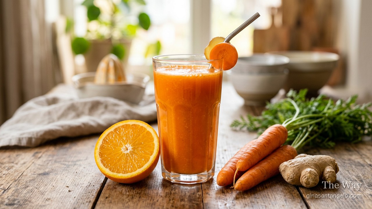 Carrot orange ginger juice in a glass