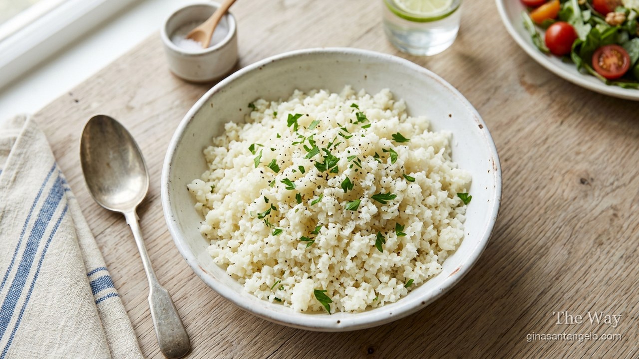 A skillet of cauliflower rice