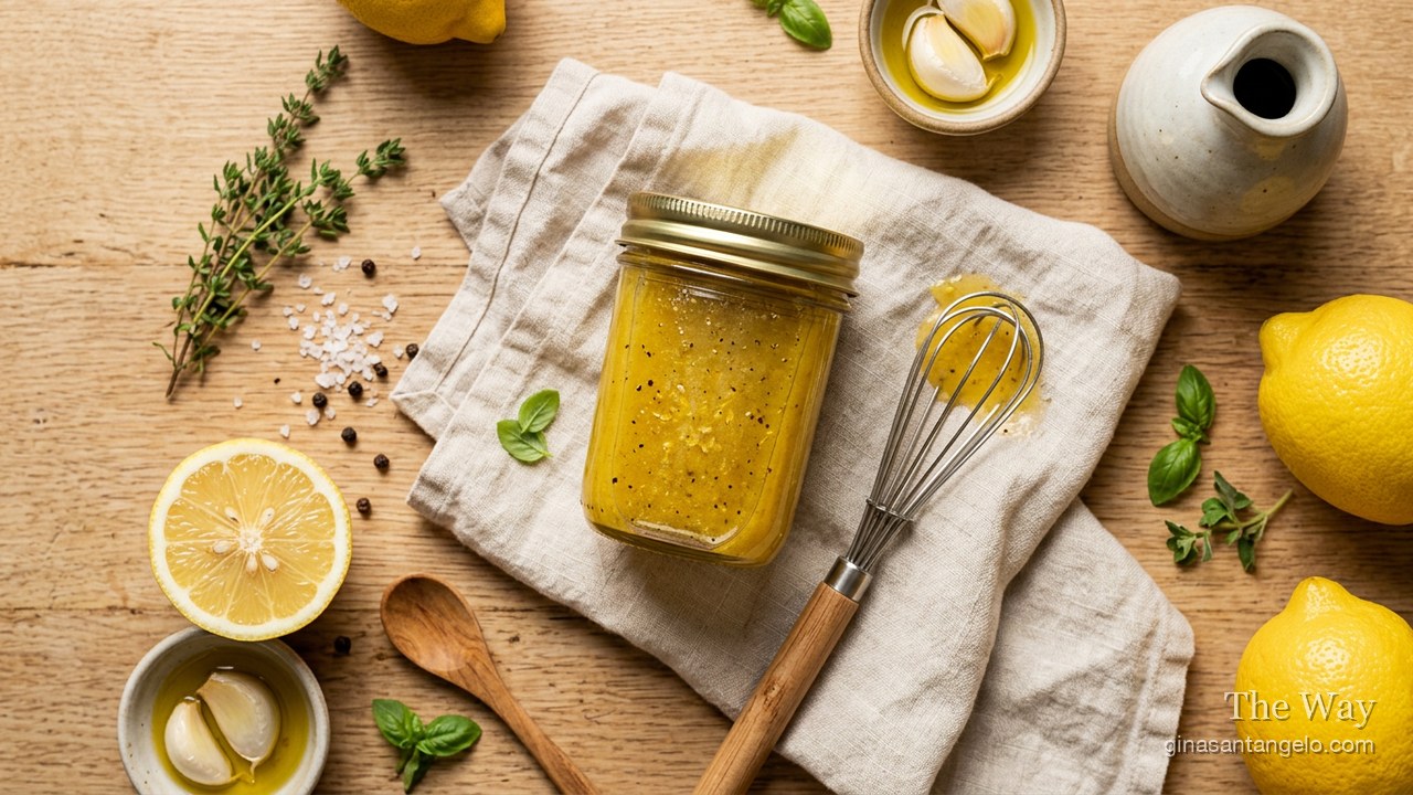 Lemon vinaigrette in a mason jar