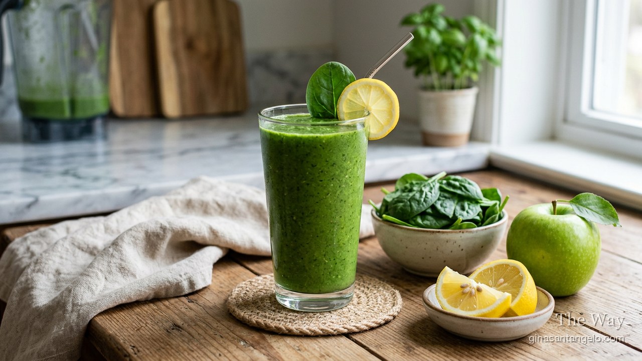 Green GLOW smoothie in a glass