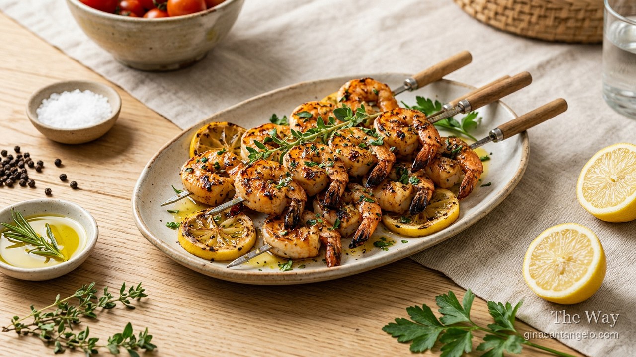 Lemon garlic shrimp skewers