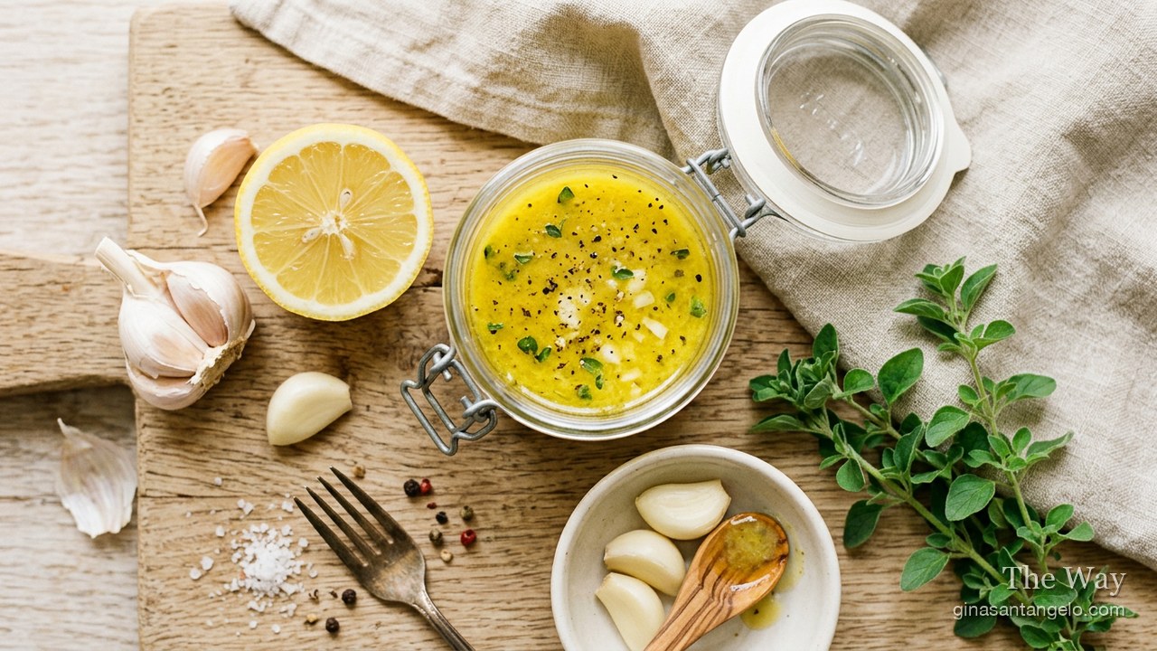 Lemon garlic dressing in a jar