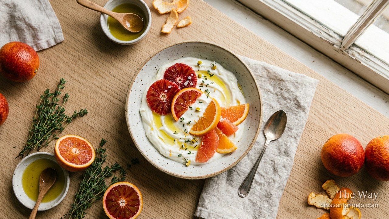 Citrus over vanilla Greek yogurt with olive oil