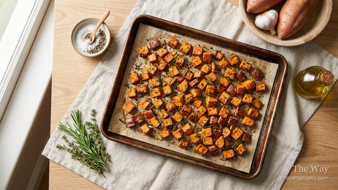 Roasted sweet potato cubes