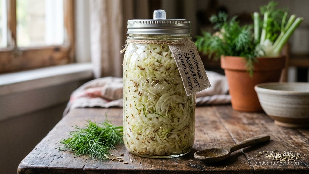 A jar of sauerkraut with fennel