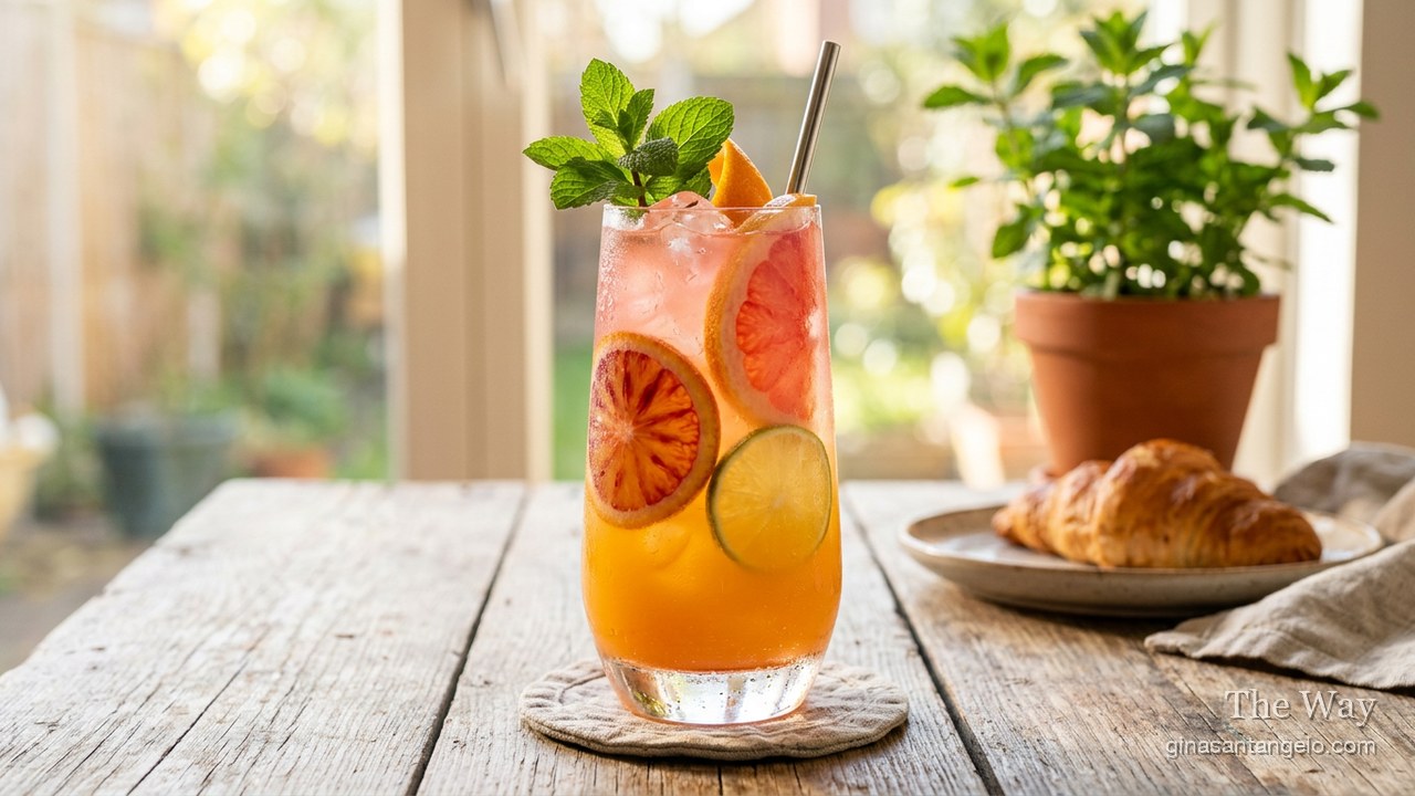 Sunrise juice, golden orange, in a glass