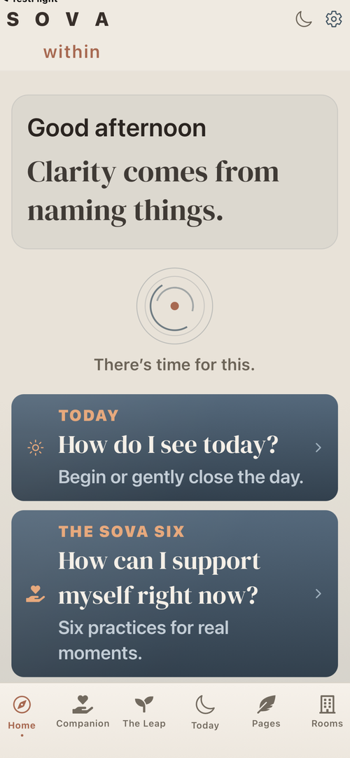 SOVA within, the Home screen