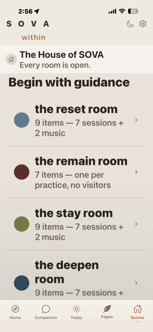 SOVA within — The House room directory